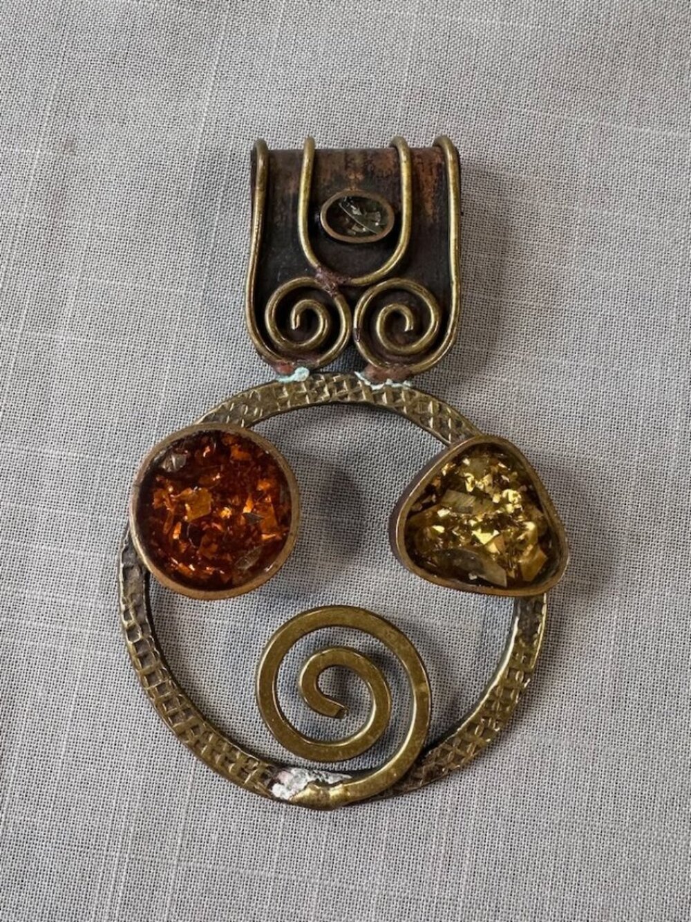 Vintage Brass MCM Pendant with Resin